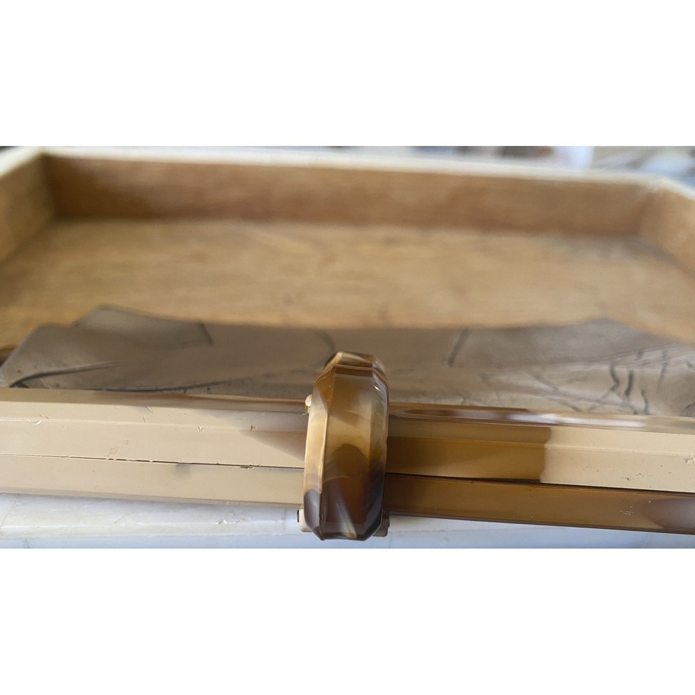 VTG 1950s Metallic Pewter Geometric Clutch Marbled Lucite Evening Art Deco - Picture 3 of 7